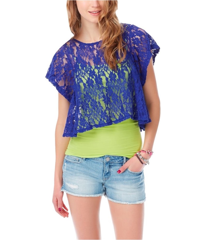 Aeropostale Womens Sheer Cropped Lace Basic T-Shirt
