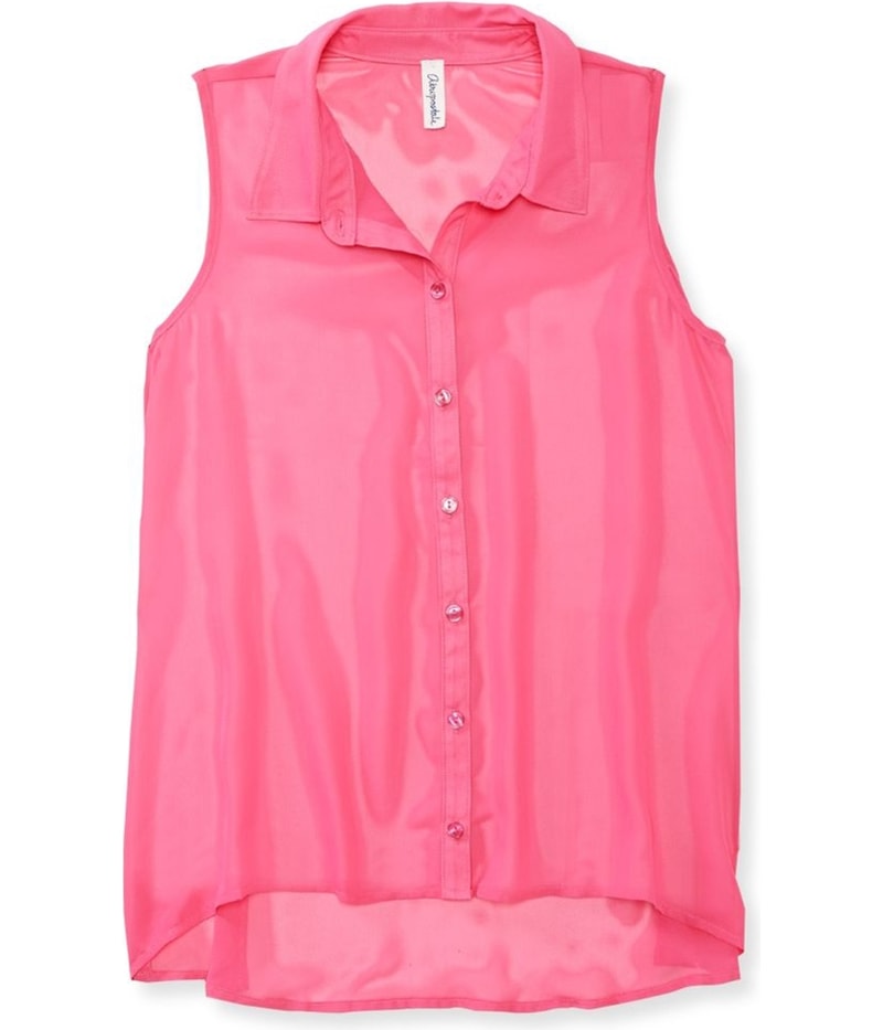 Aeropostale Womens Sheer Solid Color Chiffon Woven Button Up Shirt