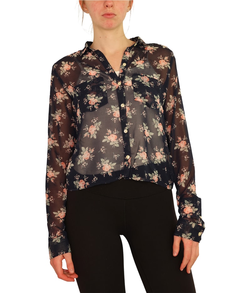 Aeropostale Womens Sheer Floral Button Down Blouse