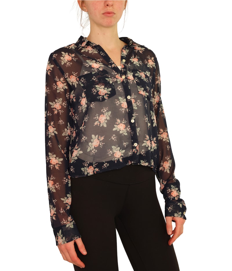 Aeropostale Womens Sheer Floral Button Down Blouse