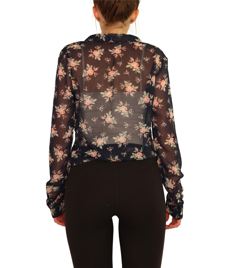 Aeropostale Womens Sheer Floral Button Down Blouse