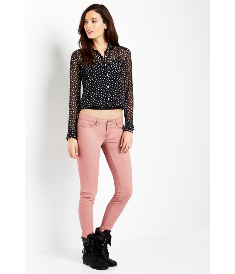 Aeropostale Womens Butterfly Woven Button Up Shirt