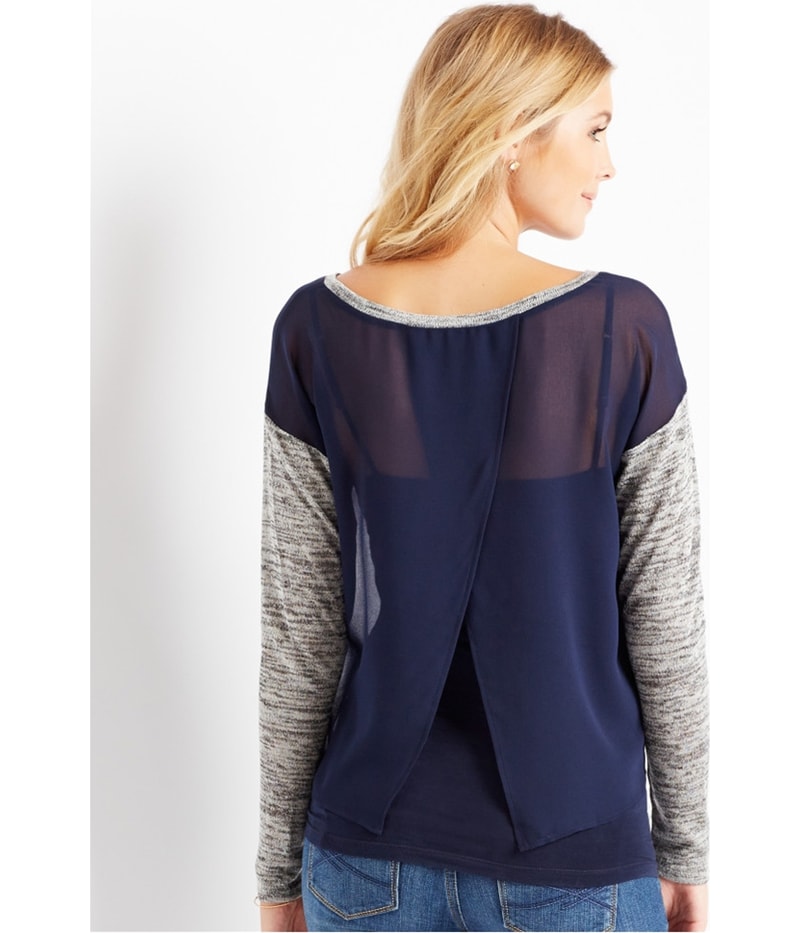 Aeropostale Womens Sheer Tulip Back Basic T-Shirt