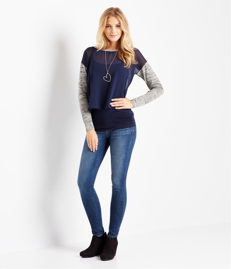 Aeropostale Womens Sheer Tulip Back Basic T-Shirt