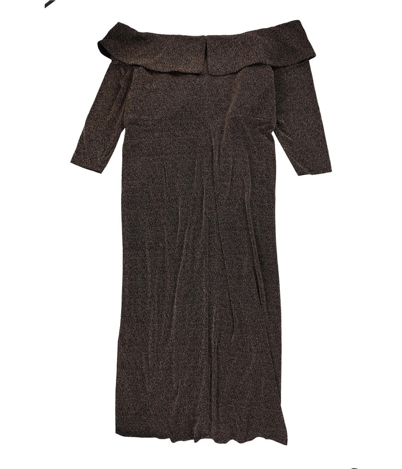 Alex Evenings Womens Metallic Off-Shoulder Dress