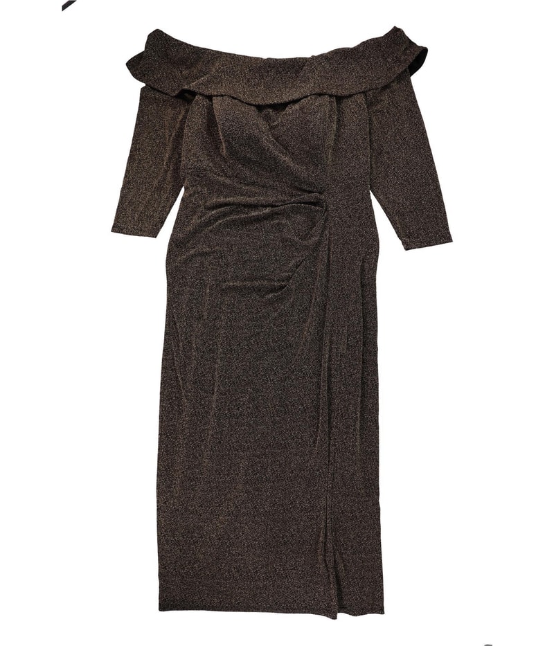 Alex Evenings Womens Metallic Off-Shoulder Dress