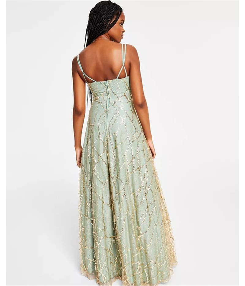 Say Yes to the Prom Womens Glitter Mesh Gown Dress in Gold, image 2 of 2