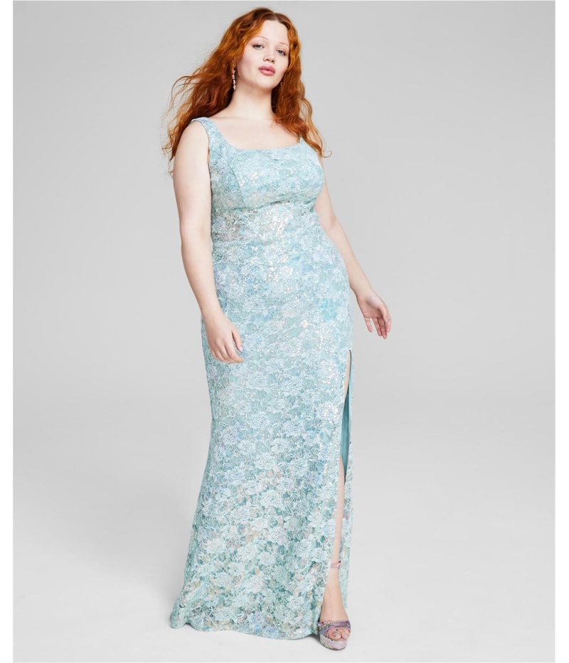 City Studio Womens Sequin Lace Gown Dress