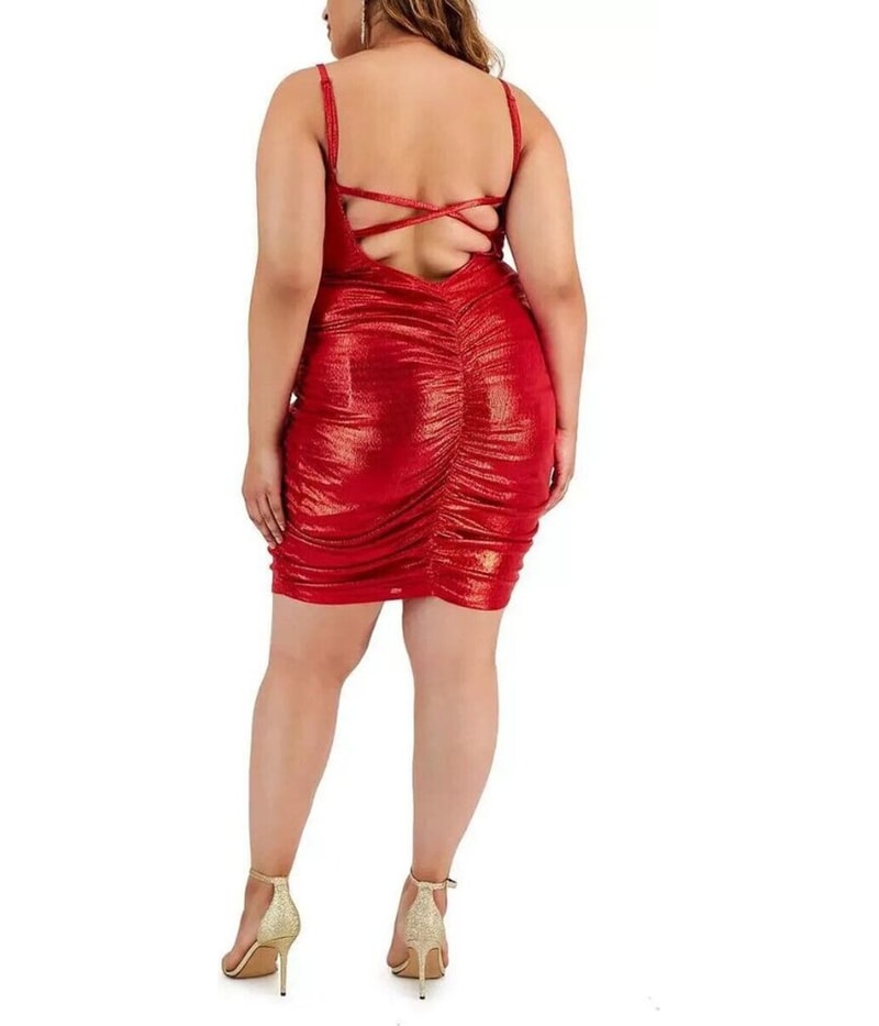 City Studio Womens Ruched Metallic Mini Cocktail Dress