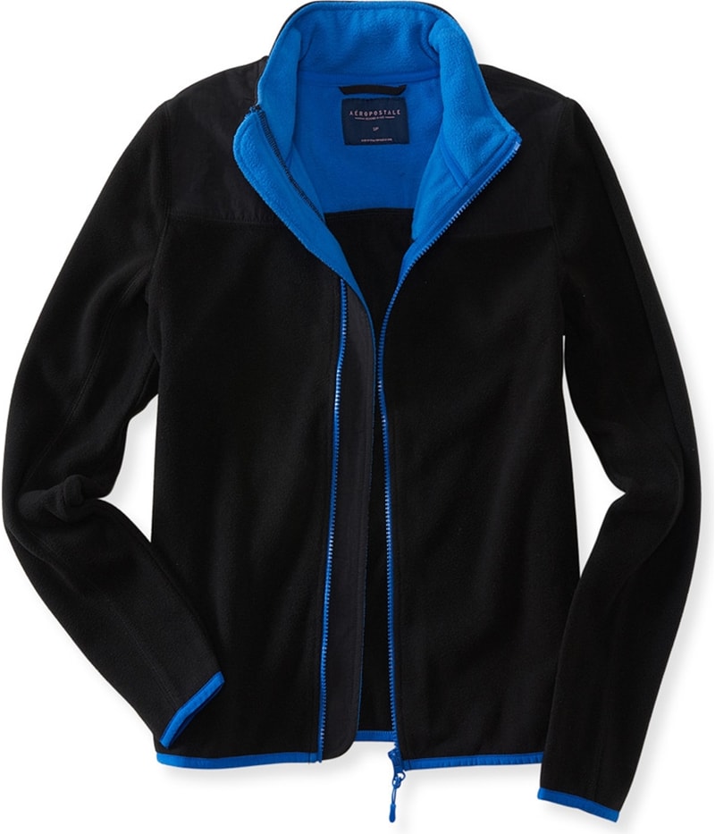 Aeropostale Womens Solid Full-Zip Fleece Jacket in Black, view 2