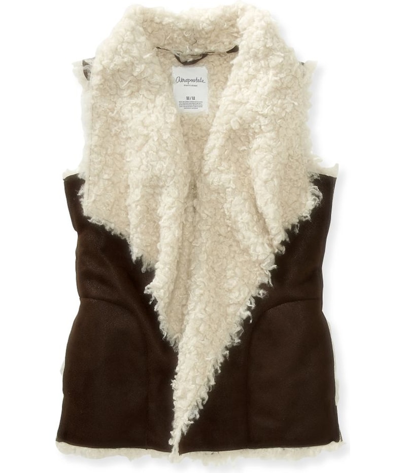 Aeropostale Womens Open Front Sherpa Vest