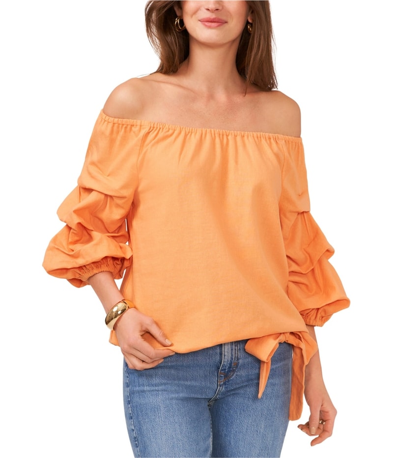 Vince Camuto Womens Linen Blend Off the Shoulder Blouse