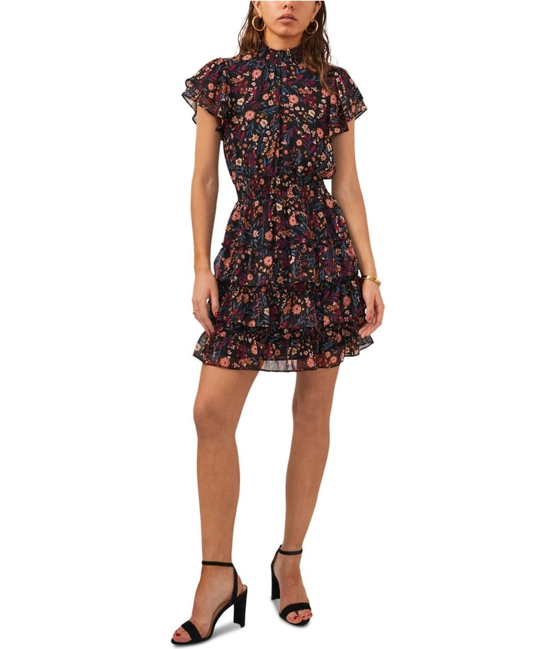 MSK Womens Chiffon Tiered Mini Dress