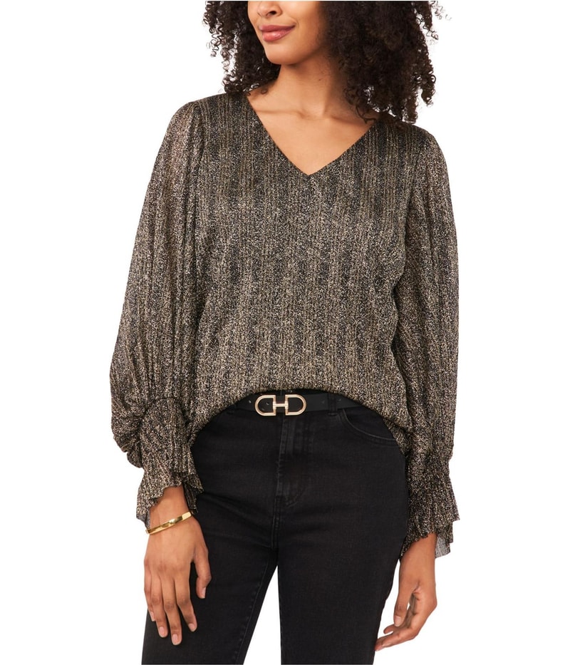 Vince Camuto Womens Smocked Cuff Knit Blouse