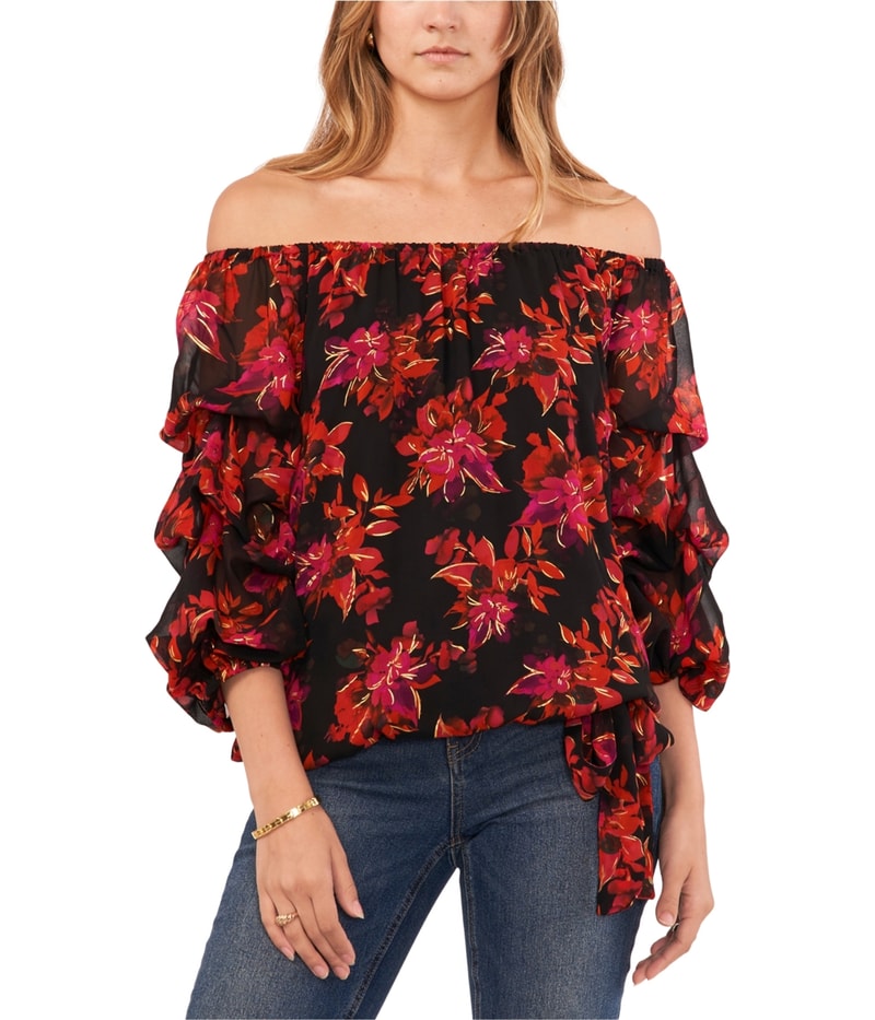 Vince Camuto Womens Bow Waist Off the Shoulder Blouse