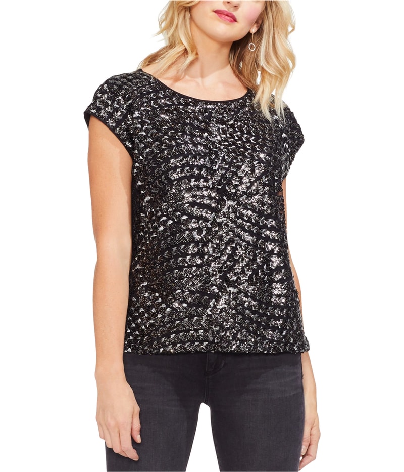 Vince Camuto Womens Metallic Sequin Shell Blouse