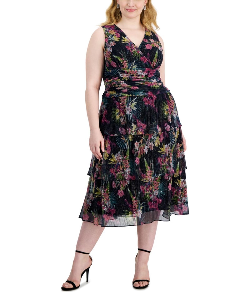 Sl Fashions Womens Floral-Print Crinkled Midi Dress