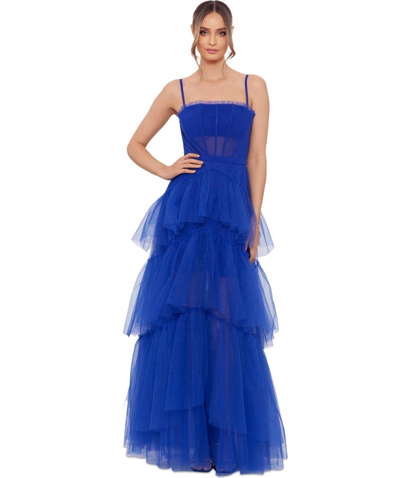 Betsy & Adam Womens Long Evening Corset Dress