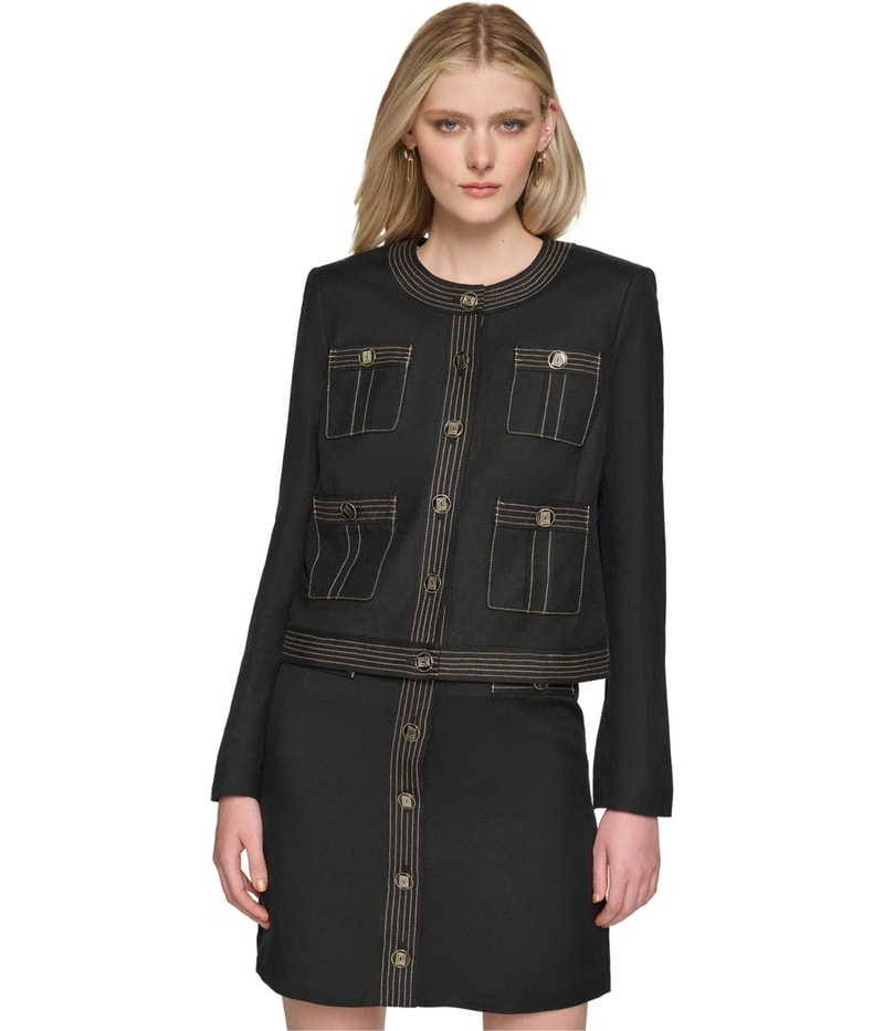Karl Lagerfeld Womens Trapunto Stitch Six Button Jackets & Blazers