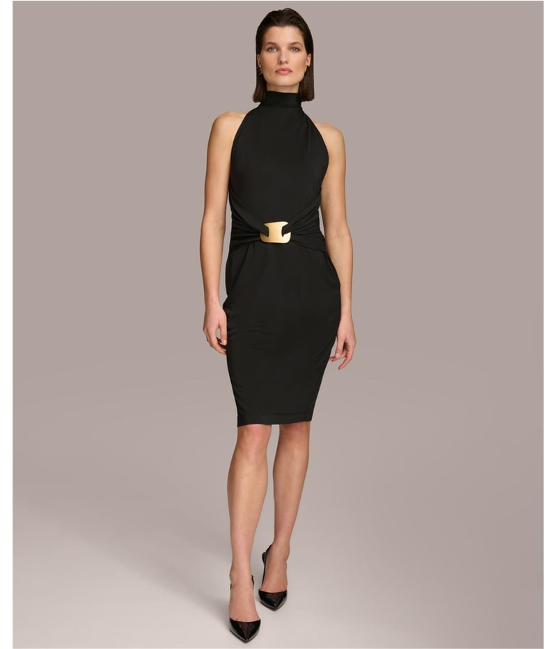 DONNA KARAN NEW YORK Womens Mock Neck Jersey Wrap Dress