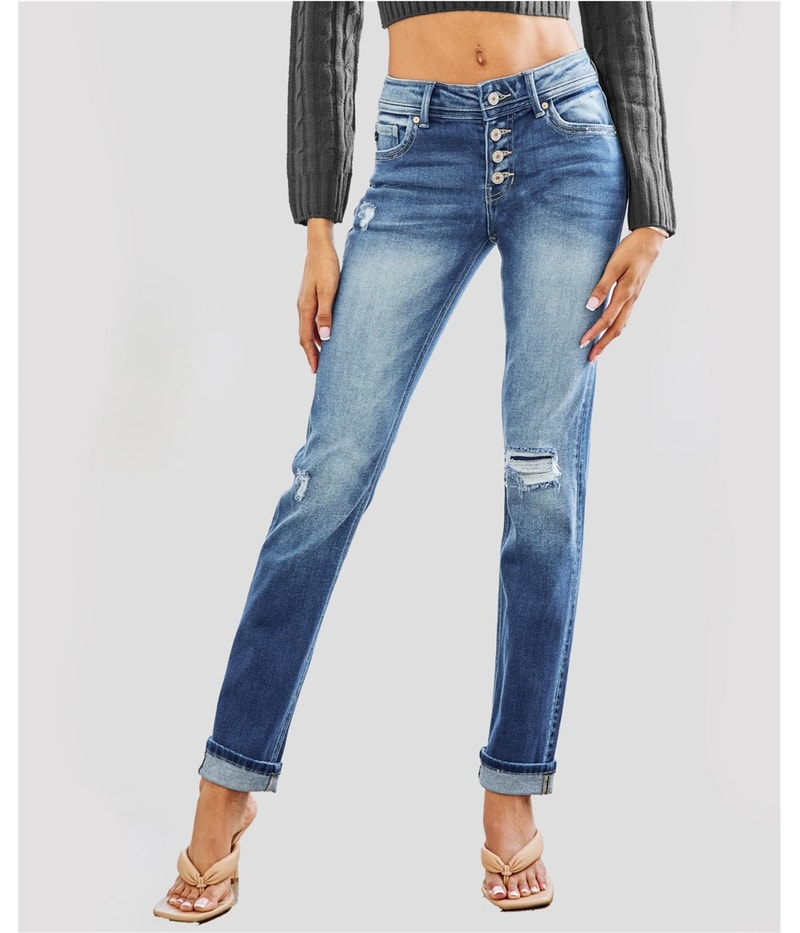 KANCAN ESSENTIALS Womens Mid Rise Eternity Tapered Skinny Jeans