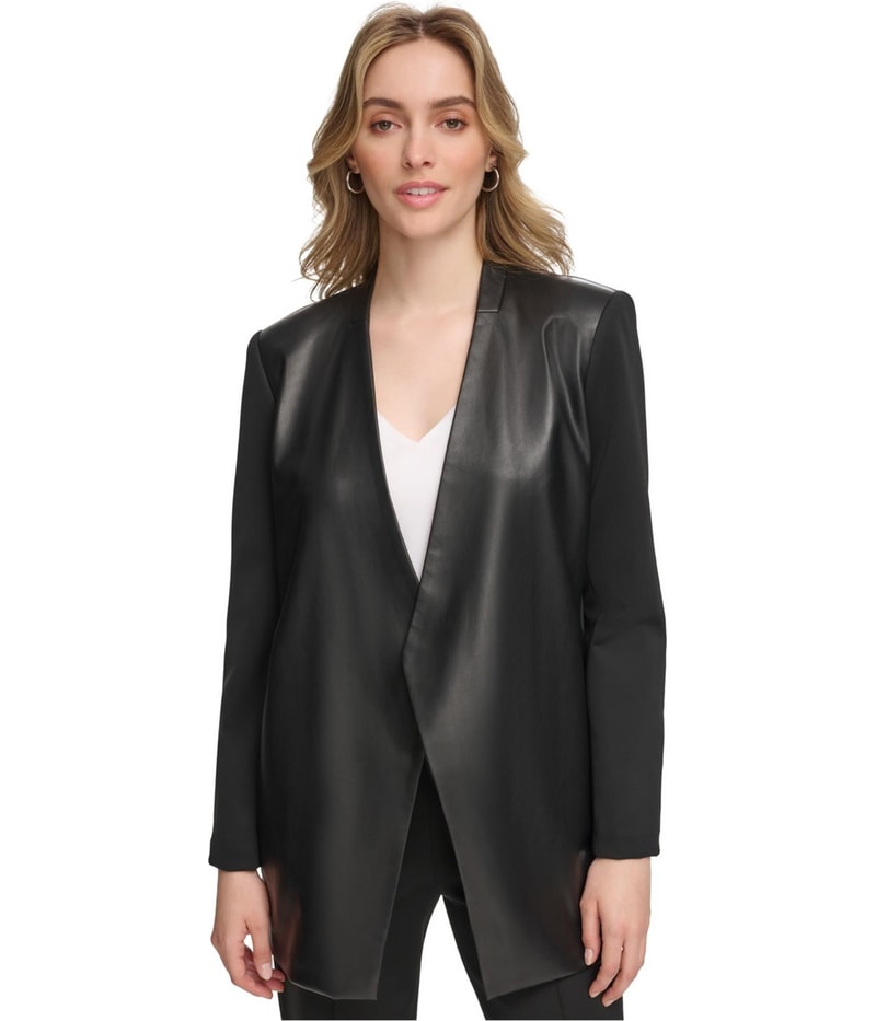 Calvin Klein Womens Faux Leather Combo Blazer Jacket