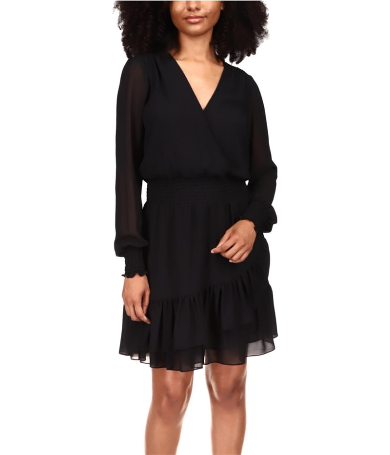 Michael Kors Womens Solid Ruffle Surplice Dress