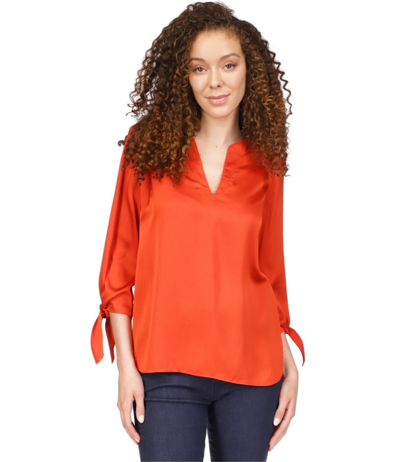 Michael Kors Womens Satin Tie Sleeves Blouson Blouse