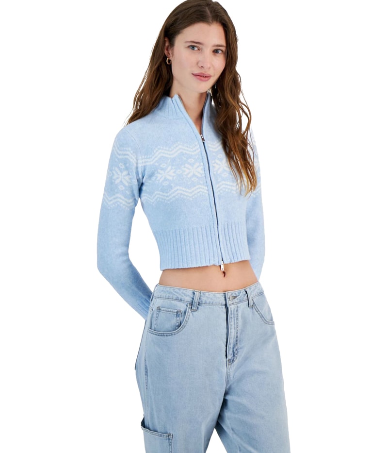 PLANET HEART Womens Fair Isle Cropped Cardigan Sweater