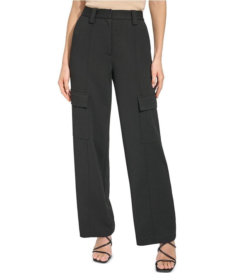 DKNY Womens Crepe Wide Leg Relaxed Cargo Casual Pants