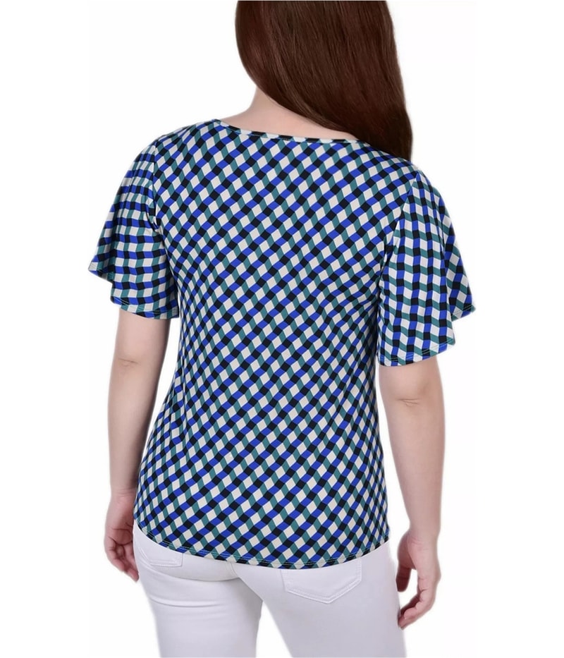 NY Collection Womens Mesh Flutter Knit Blouse