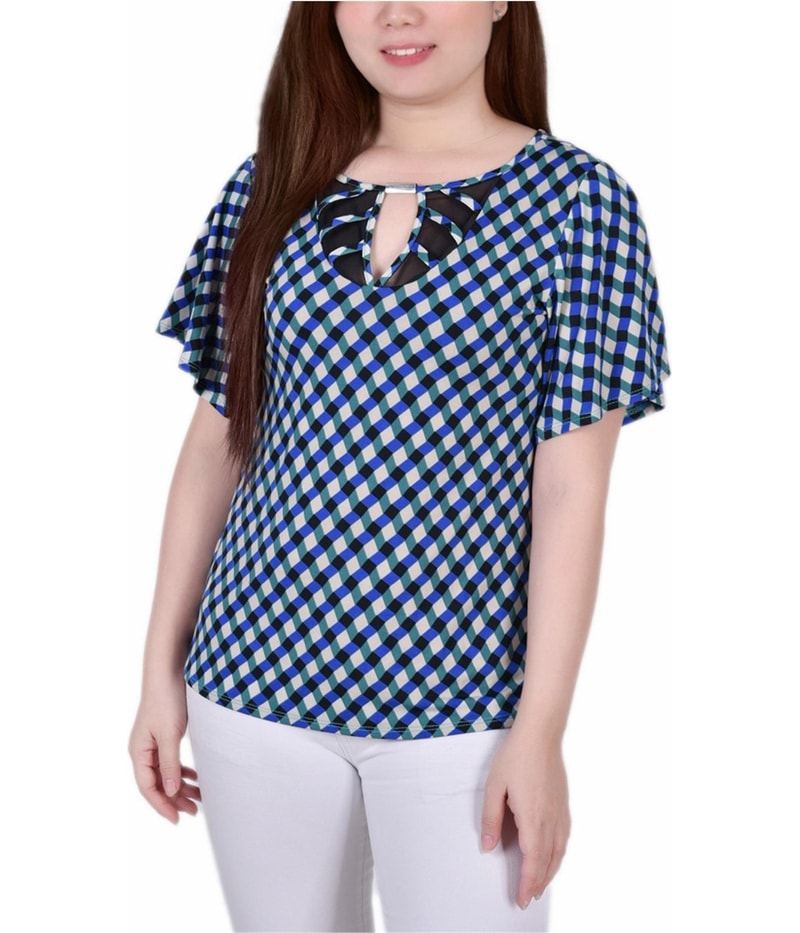 NY Collection Womens Mesh Flutter Knit Blouse