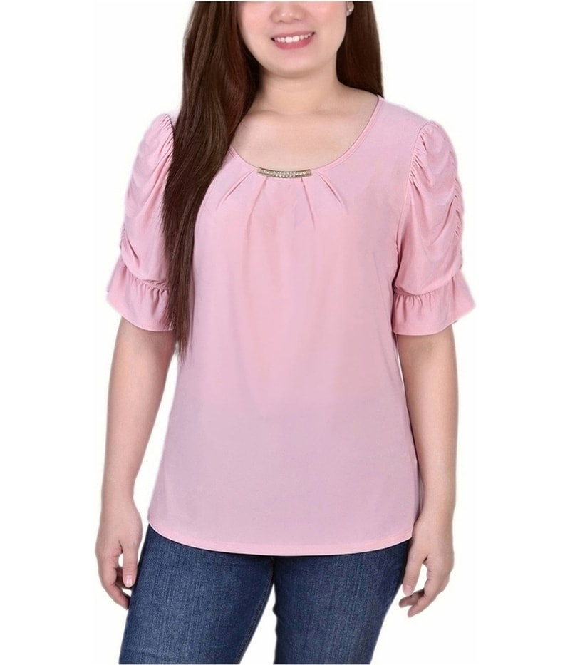 Notations Womens Keyhole Embellished Shell Blouse