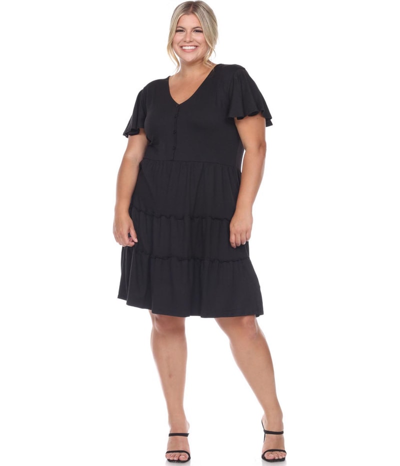 White Mark Womens Short Sleeved V Neck Tiered Dress