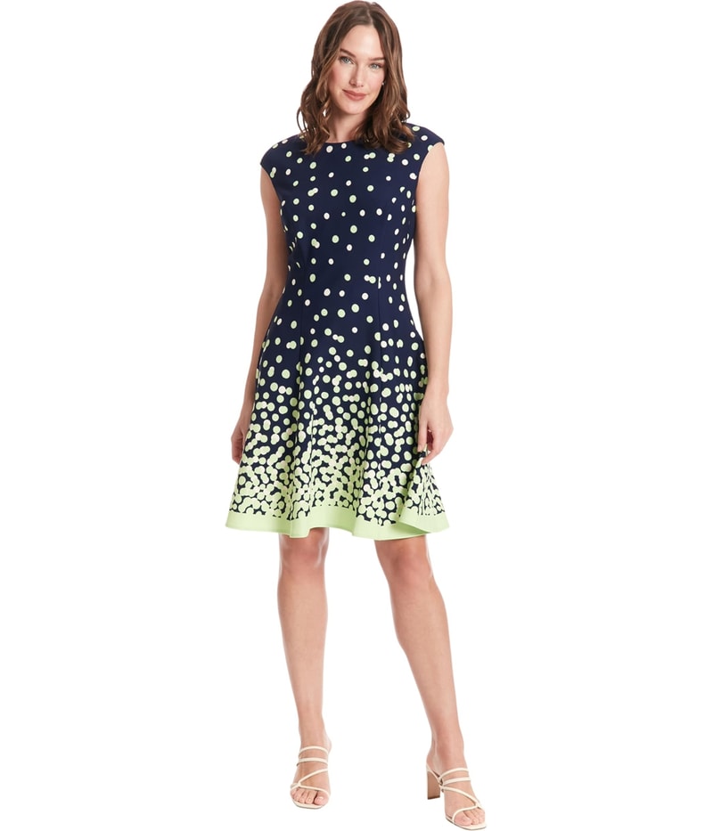 LONDON TIMES Womens 3-tone Midi Fit & Flare Dress