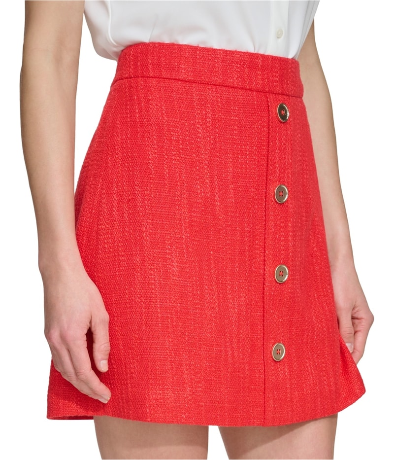 DKNY Womens Button Tweed Mini A-line Skirt
