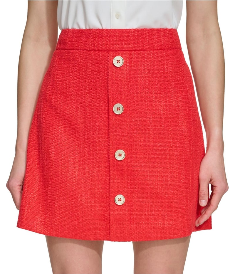 DKNY Womens Button Tweed Mini A-line Skirt