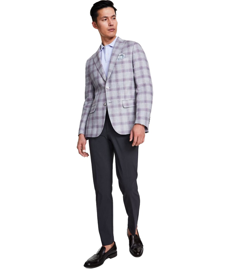 Tallia Mens Slim-Fit Plaid Linen Sport Coat