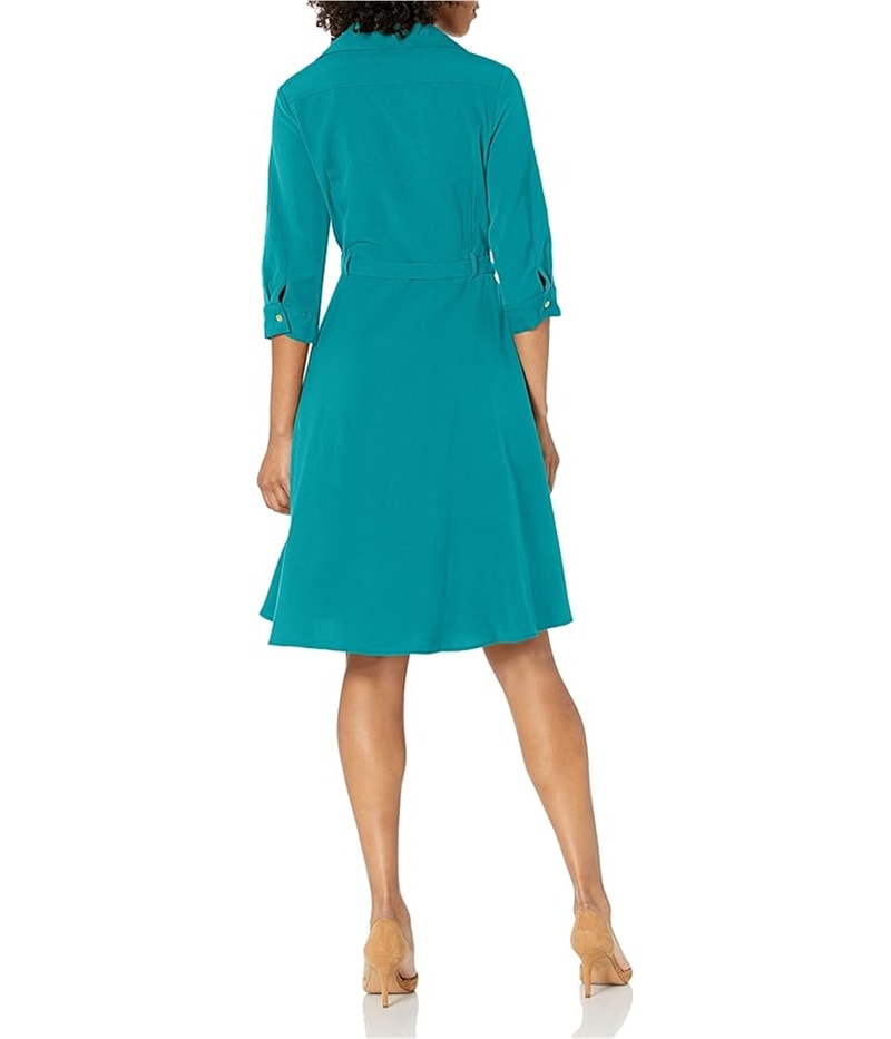Sharagano Womens Button Front Belted Shirt Dress
