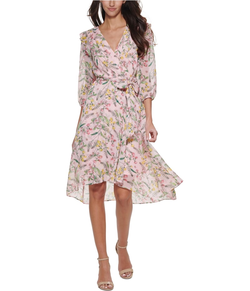 Tommy Hilfiger Womens Balloon Sleeve Faux Wrap Flounce Dress