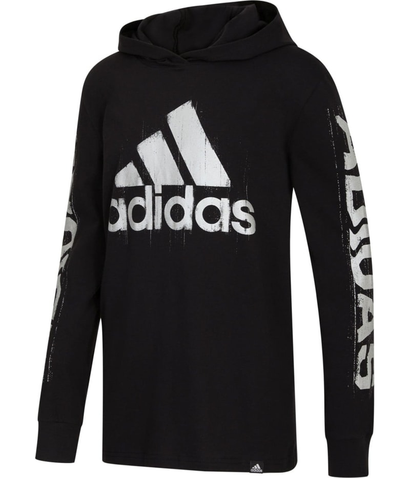 Adidas Boys Hooded Long Sleeve Logo Graphic T-Shirt
