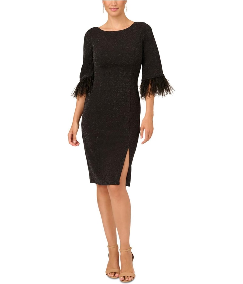 Adrianna Papell Womens Feather Trim Midi Dress