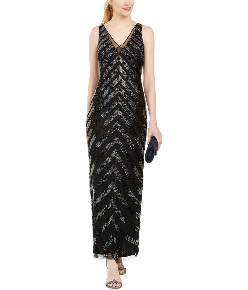 Adrianna Papell Womens Beaded Gown Dress