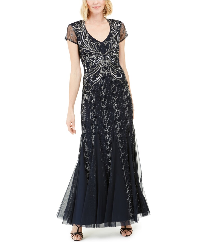 Adrianna Papell Womens Beaded Gown Dress