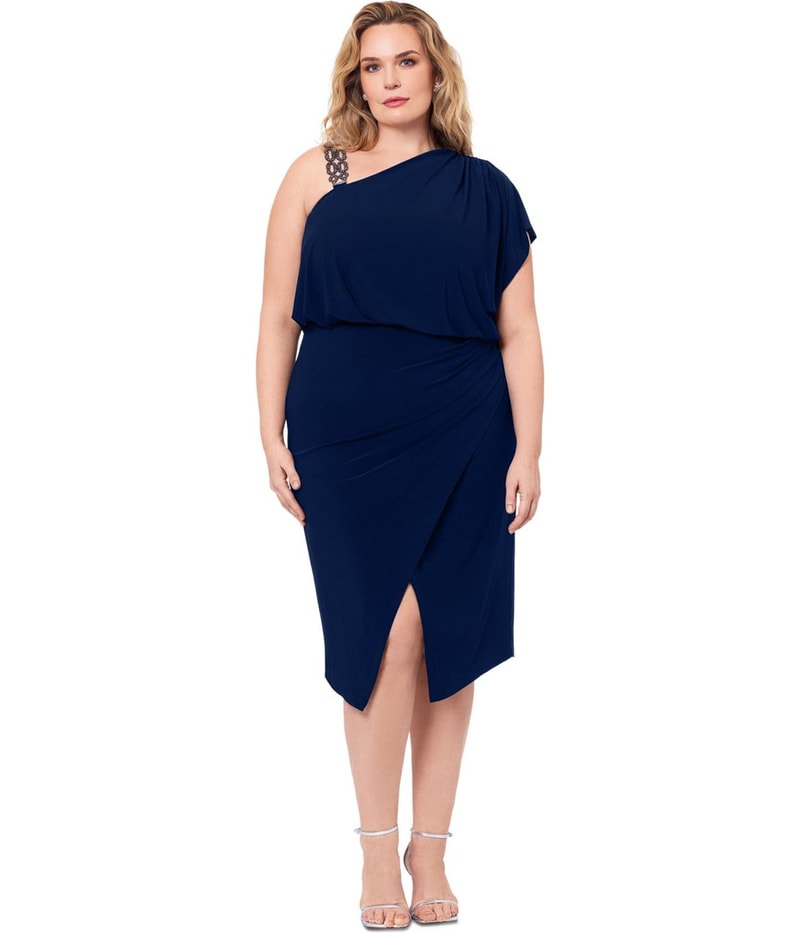 Betsy & Adam Womens Jewled Strap Midi Dress