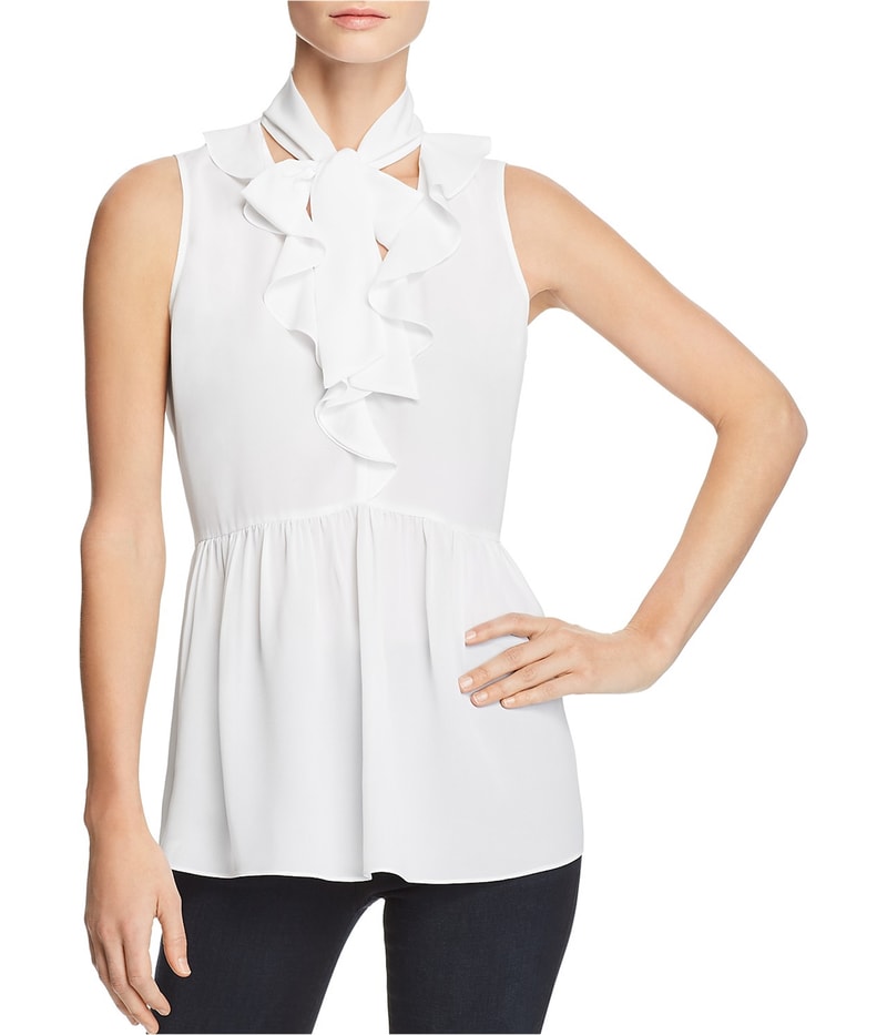 Le Gali Womens Ruffled Tie Neck Peplum Blouse