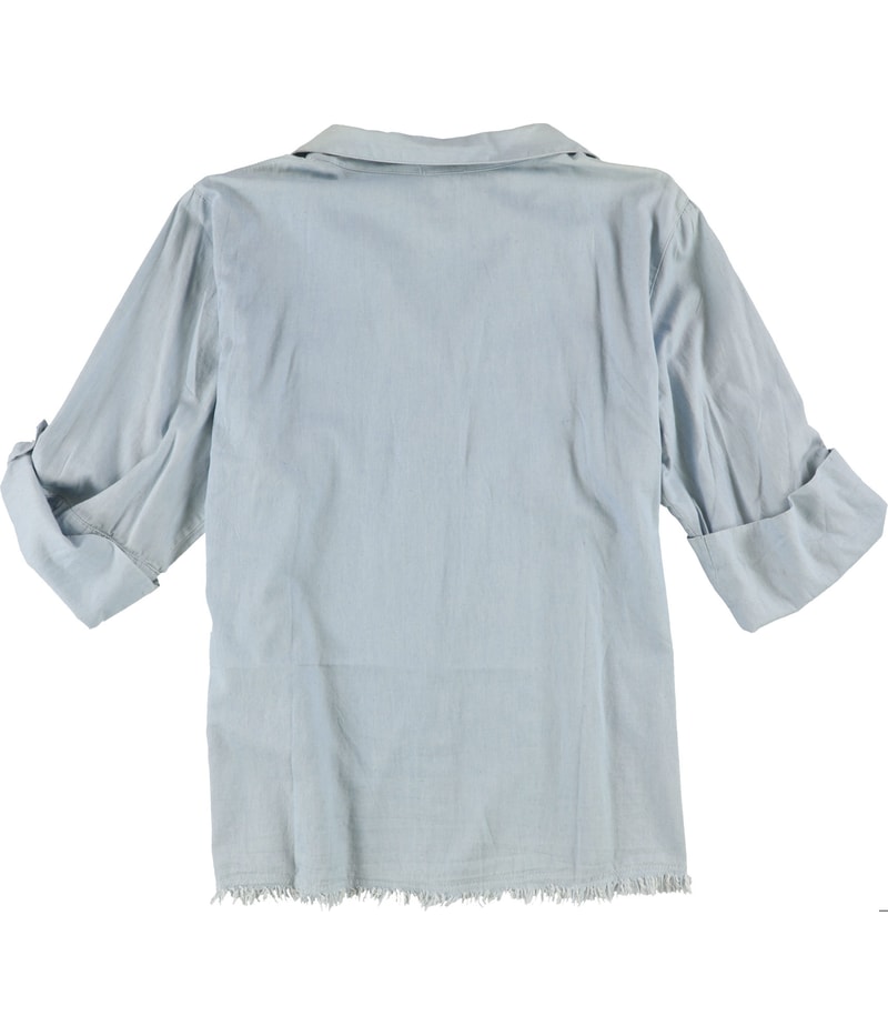 NY Collection Womens Distressed Hem Button Down Blouse