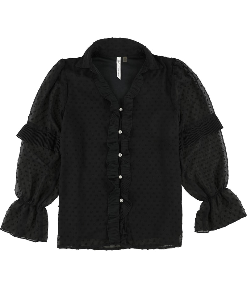 NY Collection Womens Textured Ruffle Tunic Blouse