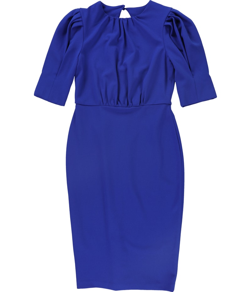 Calvin Klein Womens Solid Pleated Neckline Sheath Dress