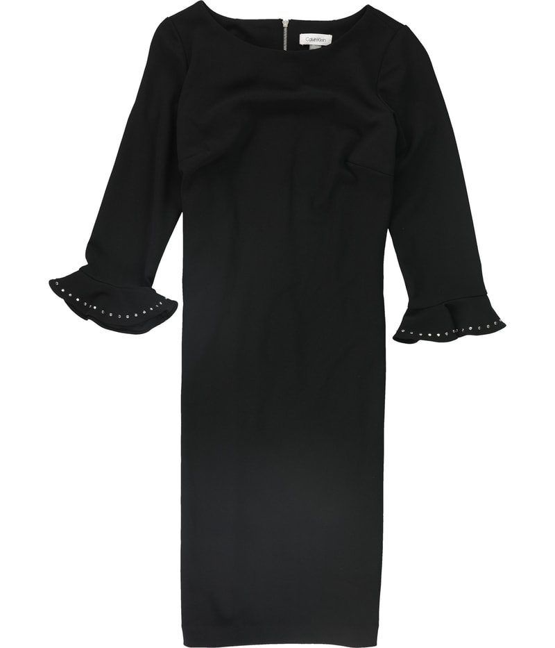Calvin Klein Womens Embellished Flutter Sleeve Sheath Dress